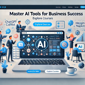 A visually appealing WordPress shop banner showcasing a modern and professional training program for mastering AI tools (ChatGPT, Copilot, Heygen, Nap